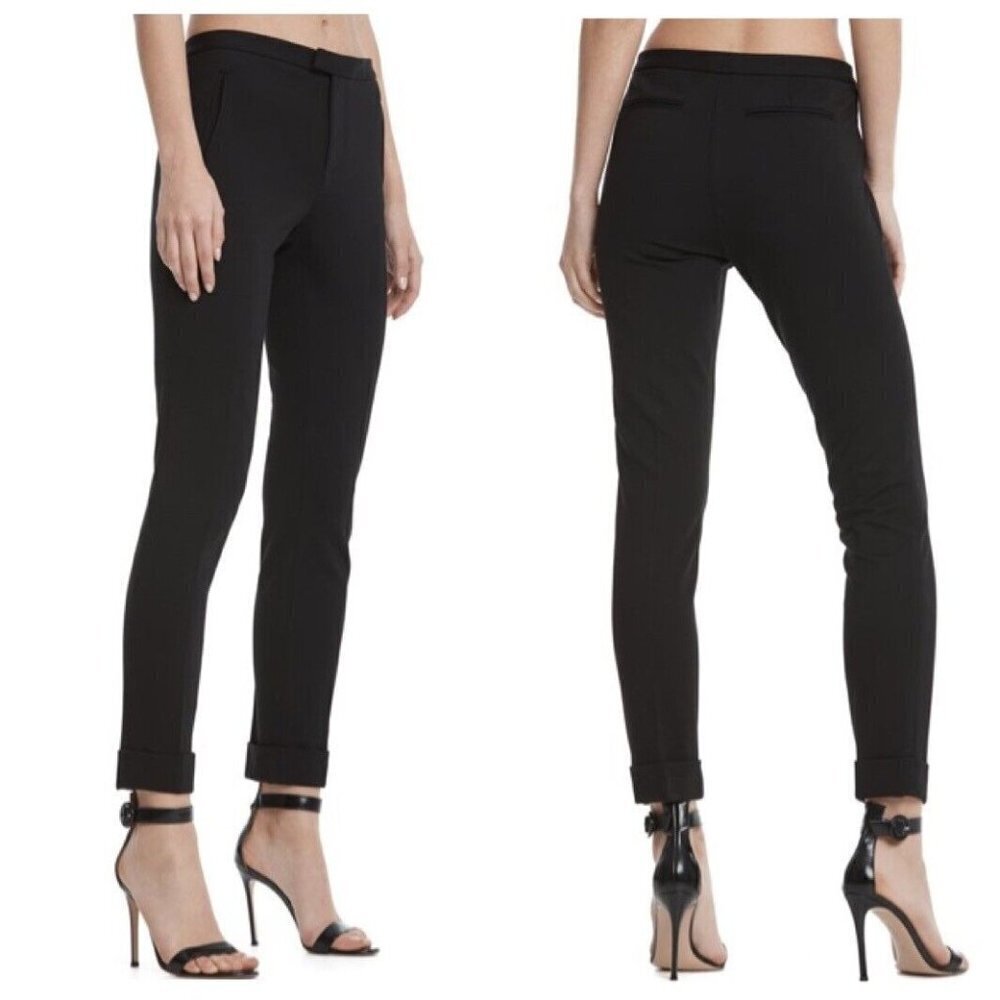 ATM Slim Leg Cuffed Trouser Pants Women's 0 Black Ponte Cropped Stretch Workwear